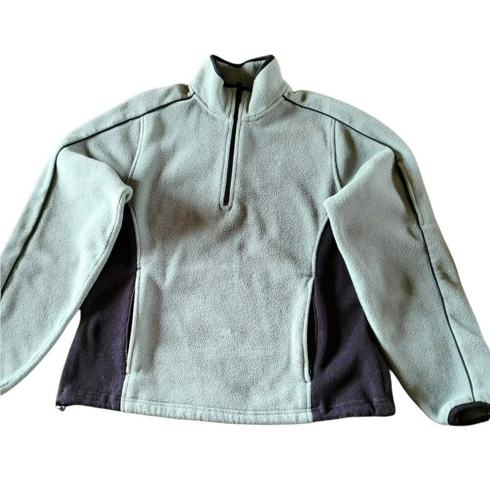 Women's Fleece Jacket Port Authority Quarter Zip Moss Green & Black  Size L JH74